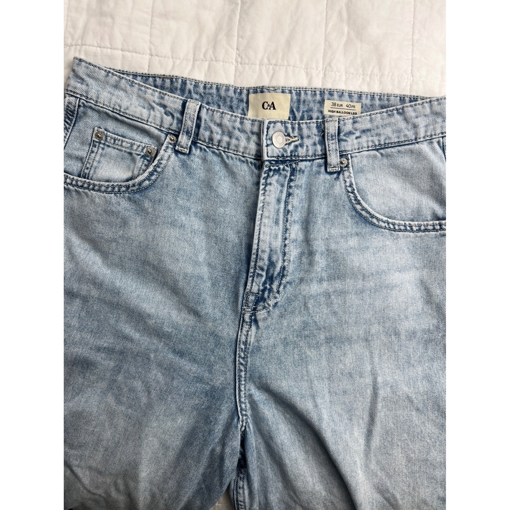 C&A High Balloon Leg‎ Jeans Light Wash Distressed Denim Womens Size 8/38 EUR
